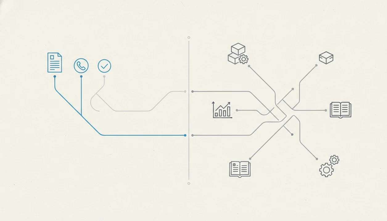 A wordless decision diagram compares a simple invoicing path with a more complex accounting path.
